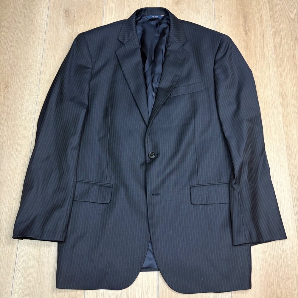 Brooks Brothers 1818 Madison Saxon Wool Pinstripe Suit Jacket Navy Blue 40R USA